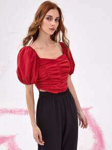 Top fruncido de manga farol - Rojo - Ver 1