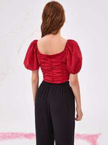 Top fruncido de manga farol - Rojo - Ver 2