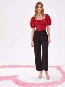 Top fruncido de manga farol - Rojo - Ver 4