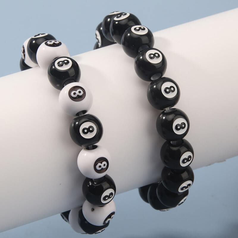 

2pcs Letter Beaded Bracelet, Black and white