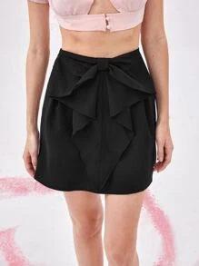SHEIN MOD High Waist Big Bow Front Skirt - Black - View 1