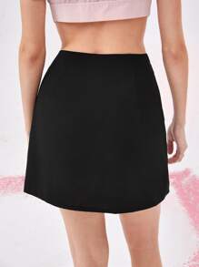 SHEIN MOD High Waist Big Bow Front Skirt - Black - View 2