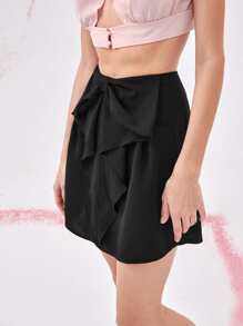 SHEIN MOD High Waist Big Bow Front Skirt - Black - View 5