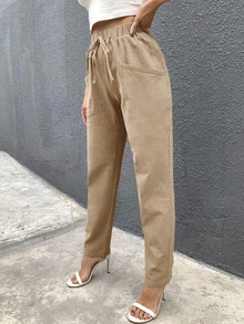 SHEIN Unity Solid Pocket Front Pants - Khaki - View 4