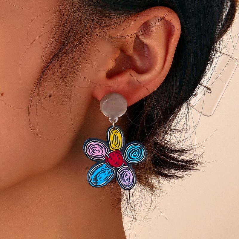 

Flower Drop Earrings, Blue