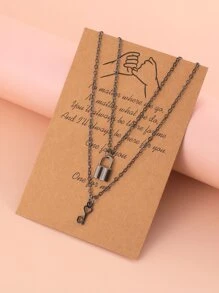 Bộ 2 dây chuyền mặt khóa và chìa khóa hình trái tim thời trang cho bạn thân/cặp đôi, thích hợp làm quà tặng sinh nhật, ngày lễ cho bạn gái/bạn trai (kèm hộp đựng thẻ) - Màu Đen Súng - Xem 1