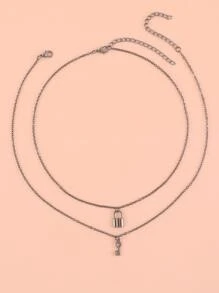 Bộ 2 dây chuyền mặt khóa và chìa khóa hình trái tim thời trang cho bạn thân/cặp đôi, thích hợp làm quà tặng sinh nhật, ngày lễ cho bạn gái/bạn trai (kèm hộp đựng thẻ) - Màu Đen Súng - Xem 2