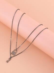 Bộ 2 dây chuyền mặt khóa và chìa khóa hình trái tim thời trang cho bạn thân/cặp đôi, thích hợp làm quà tặng sinh nhật, ngày lễ cho bạn gái/bạn trai (kèm hộp đựng thẻ) - Màu Đen Súng - Xem 3