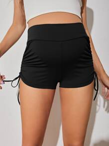 SHEIN Quần & Quần Leggings Bà bầu Dây kéo Xù màu trơn Giải trí - màu đen - Xem 3