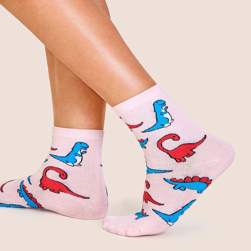 

Dinosaur Graphic Crew Socks, Multicolor