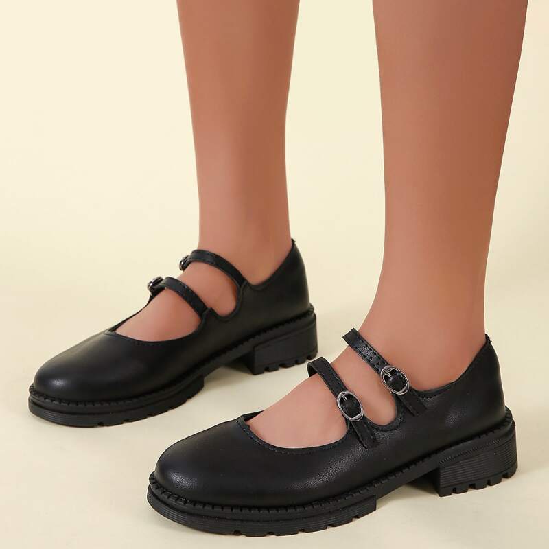 

Double Buckle Mary Jane Shoes, Black