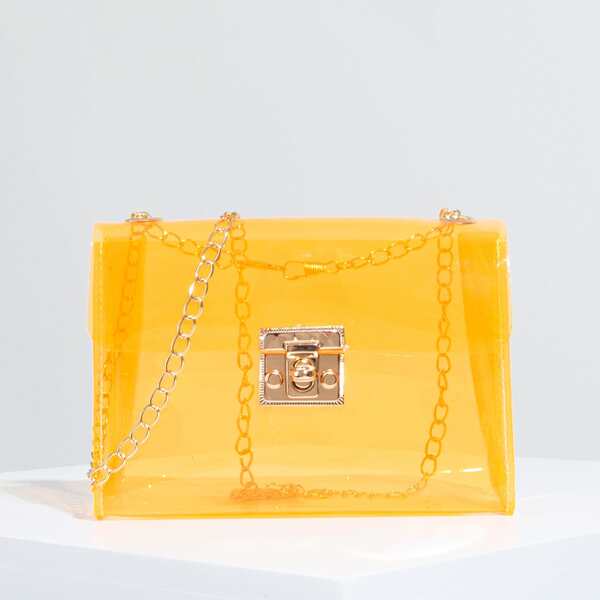 

Clear Flap Chain Crossbody Bag, Orange