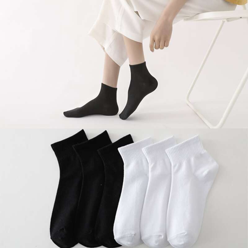 

6pairs Plain Crew Socks, Black and white