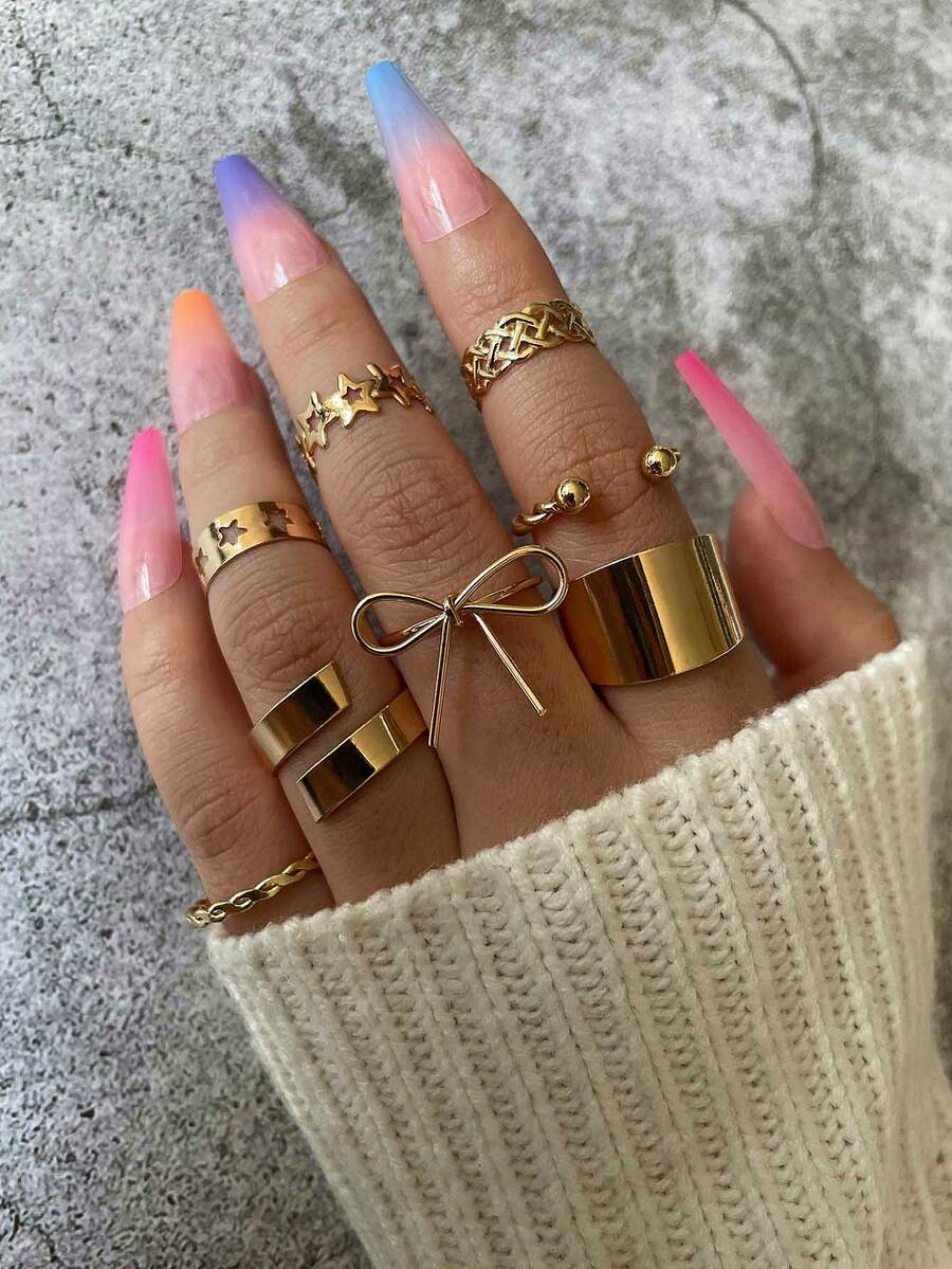 8 piezas Anillo de aleación - Amarillo Oro - Ver 1