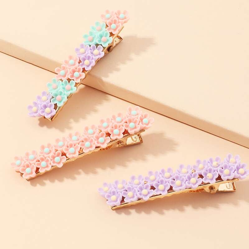 

3pcs Flower Hair Clip, Multicolor