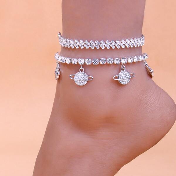 

2pcs Rhinestone Anklet, Silver
