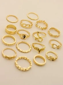 16入組合金戒指 - 金黃色 - 查看 2