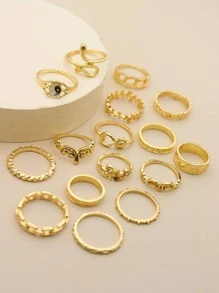 16入組合金戒指 - 金黃色 - 查看 3