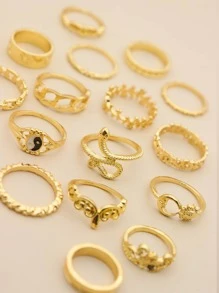 16入組合金戒指 - 金黃色 - 查看 4