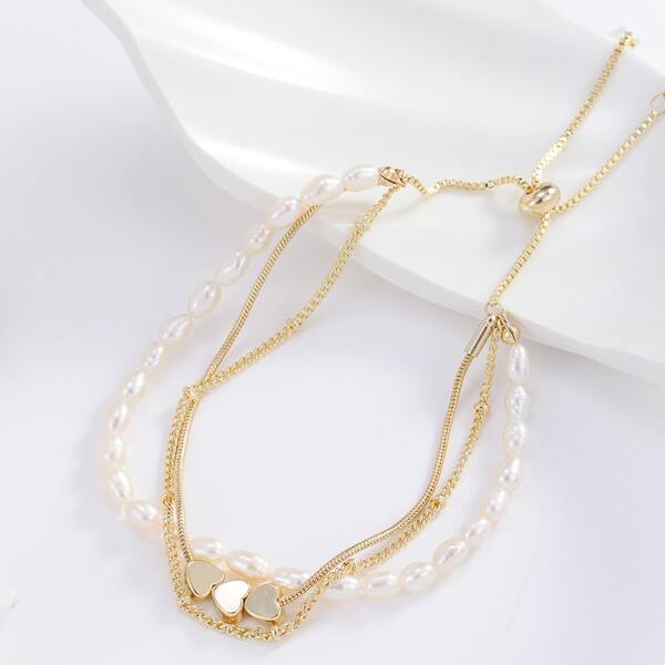 

Faux Pearl Decor Layered Bracelet, Gold