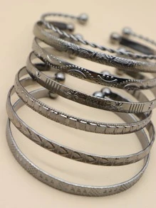 7pcs/10pcs/14pcs Fashionable Star & Heart Pattern Open Bangle Set, Gold Color