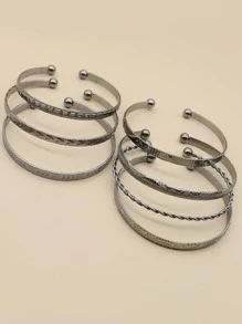 7pcs/10pcs/14pcs Fashionable Star & Heart Pattern Open Bangle Set, Gold Color