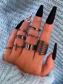 8pcs Alloy Ring - Black - View 1