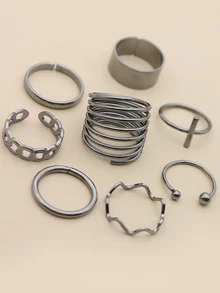 8pcs Alloy Ring - Black - View 2