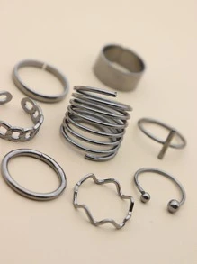 8pcs Alloy Ring - Black - View 3