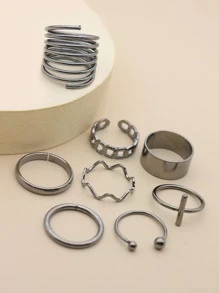 8pcs Alloy Ring - Black - View 4