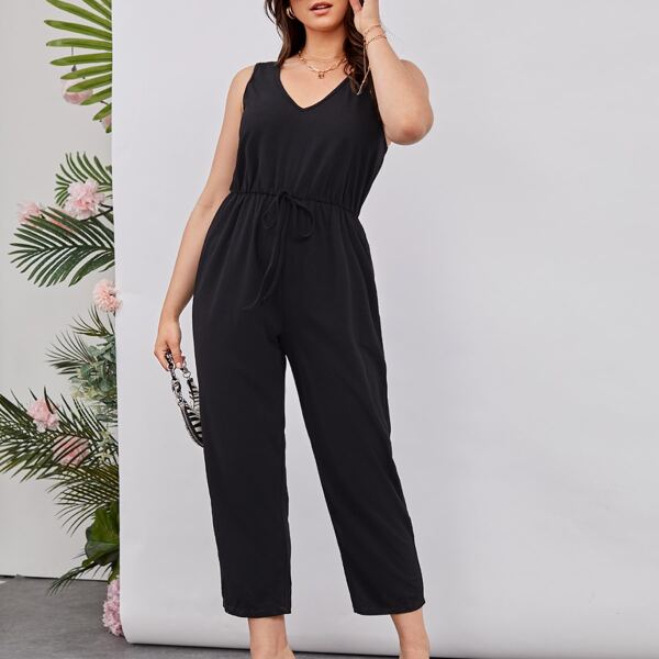 

Plus Ring Detail Drawstring Jumpsuit, Black