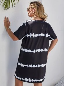 SHEIN LUNE Plus Tie Dye Tee Dress - Black - View 2