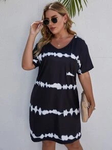 SHEIN LUNE Plus Tie Dye Tee Dress - Black - View 5