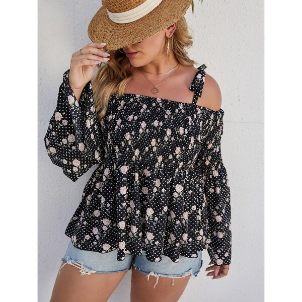 

Plus Floral Cold Shoulder Shirred Blouse, Black