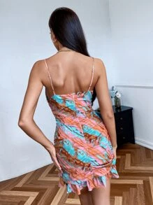 GENKIRA 紮染荷葉邊下擺吊帶洋裝 - 彩色 - 查看 2