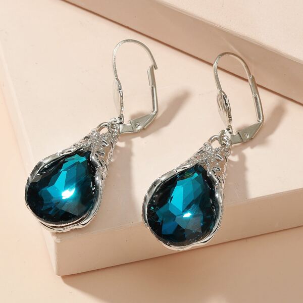 

Gemstone Decor Water Drop Earrings, Blue
