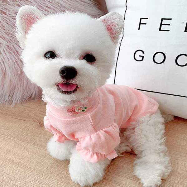 

Flower Embroidery Pet Sweatshirt, Pink