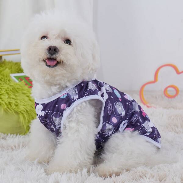 

Cartoon Graphic Pet Tank Top, Purple