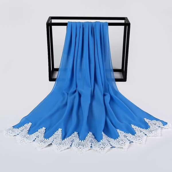 

Contrast Lace Scarf, Teal blue