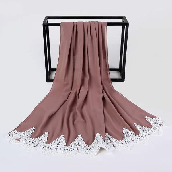 

Contrast Lace Scarf, Mocha brown