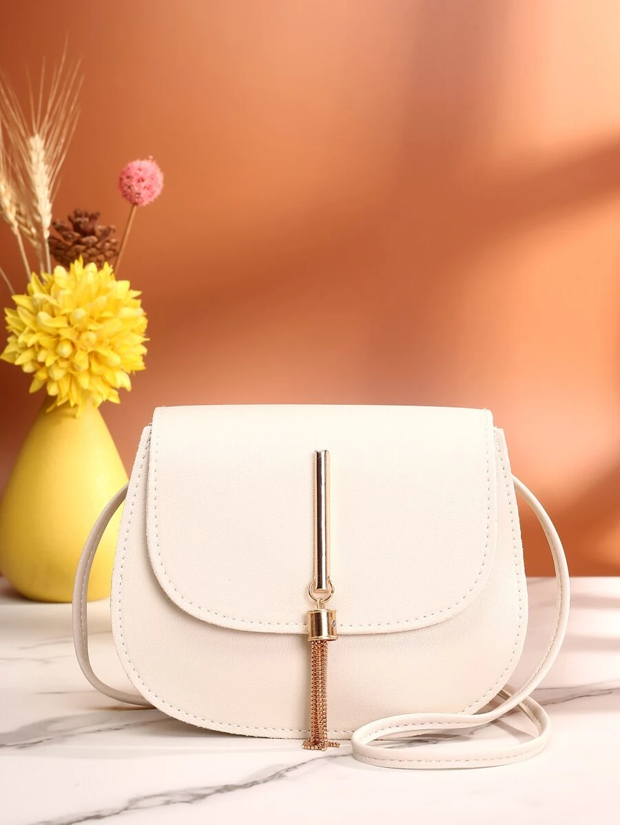 Túi đeo chéo Tua màu trơn - Màu be - Xem 1