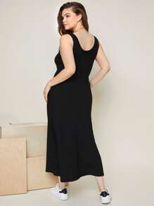 SHEIN EZwear Plus Scoop Neck Solid Tank Dress - Black - View 2
