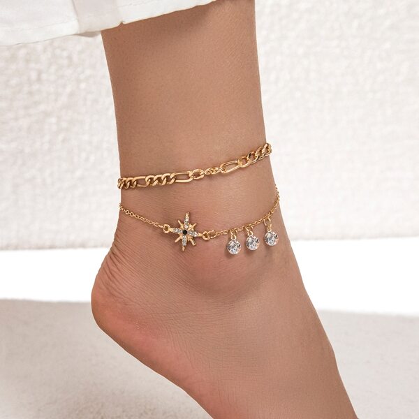 

Rhinestone Decor Layered Anklet, Gold