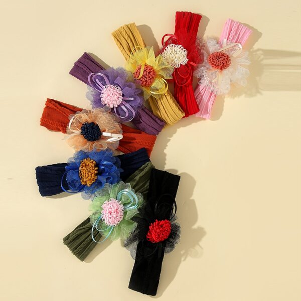 

8pcs Baby Mesh Flower Decor Hair Band, Multicolor