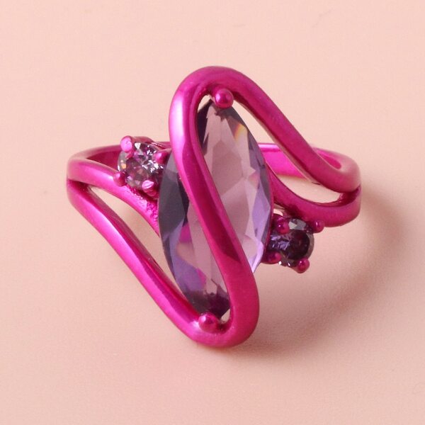 

Geometric Zircon Decor Structured Ring, Hot pink