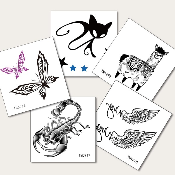 

5sheets Animal Pattern Tattoo Sticker, Black