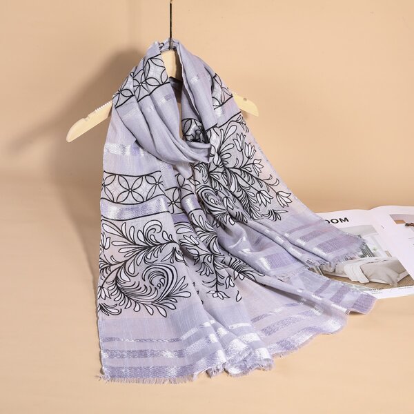 

Flower Print Scarf, Grey