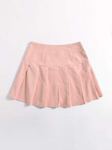 SHEIN Unity Solid Pleated Mini Skirt - Pink - View 2