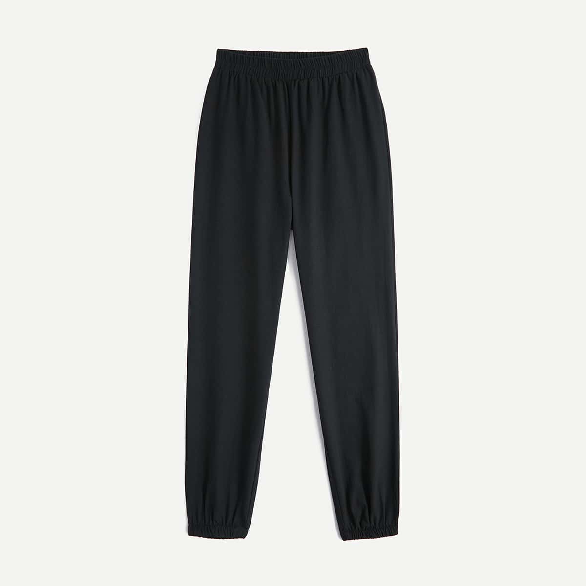 

Solid Elastic Waist Pants, Black