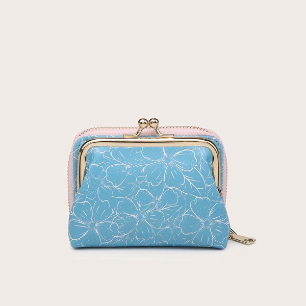 

Kiss Lock Floral Graphic Purse, Blue